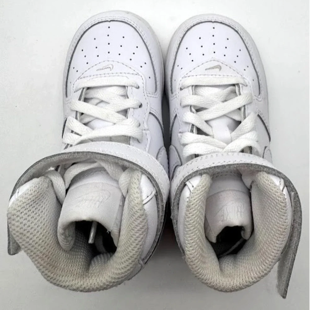 Nike Air Force 1 Mid LE White Leather Kids Sneakers Hook Loop US 8C DH2935-111